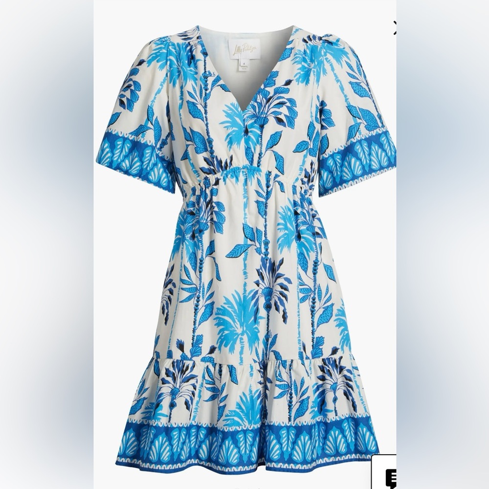 Lilly Pulitzer Blue and White Tropical Midi Dress